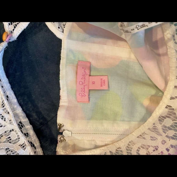 Lilly Pulitzer Morrison Lace Overlay Dress Size 10 Fit and Flare Party Blue Pink - Picture 2 of 5